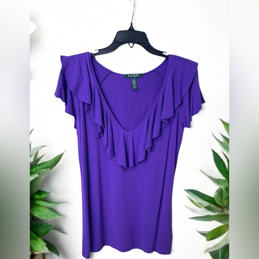 Ralph Lauren Purple Flutter Sleeve Blouse with Ruffles☑️